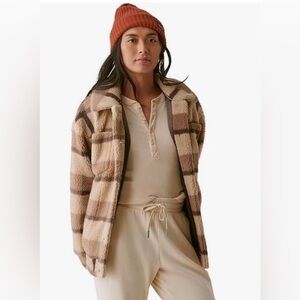 New BASS OUTDOOR Plaid Teddy Shacket - Brown and Cream Size XS